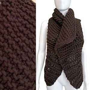 Helmut Lang Merino Wool Angora Rabbit Chunky Knit Cardigan Vest Size P XS Brown